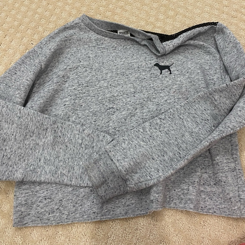 pink victoria secret back lace crewneck
